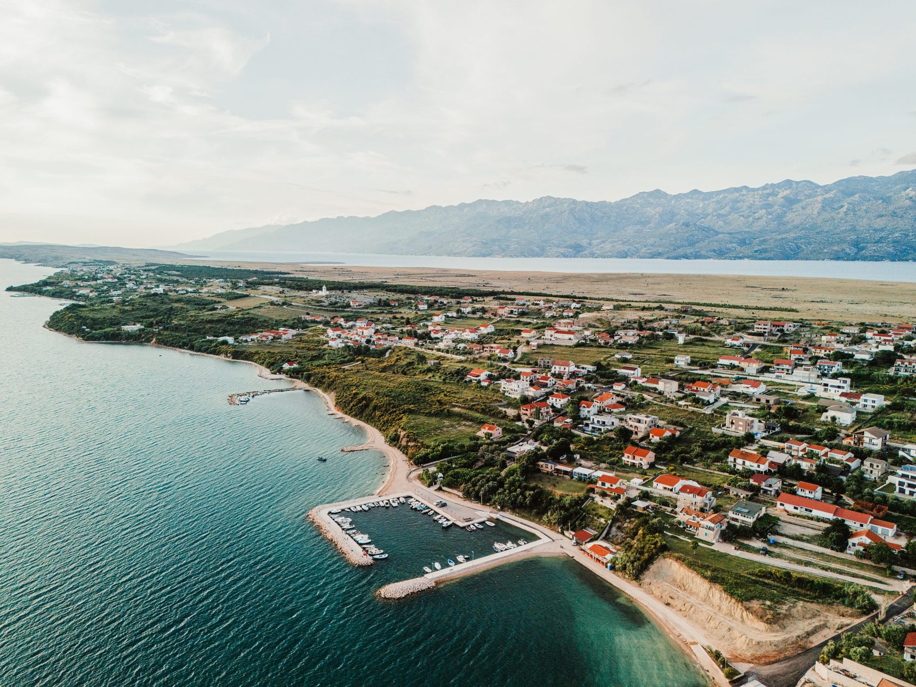 Aerial view of Ražanac and the Adriatic coast